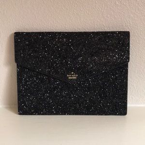 KATE SPADE black glitter clutch pouch